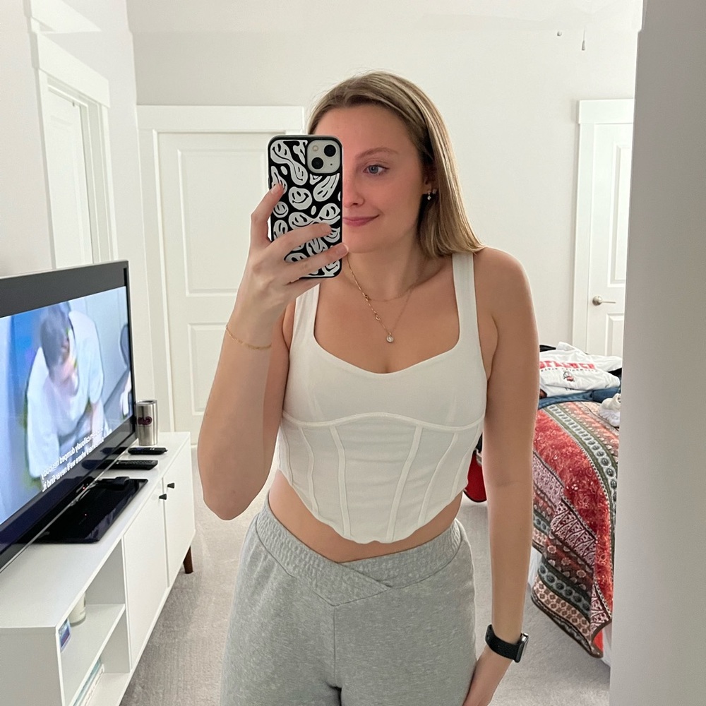 White Corset Style Cotton Tank Top